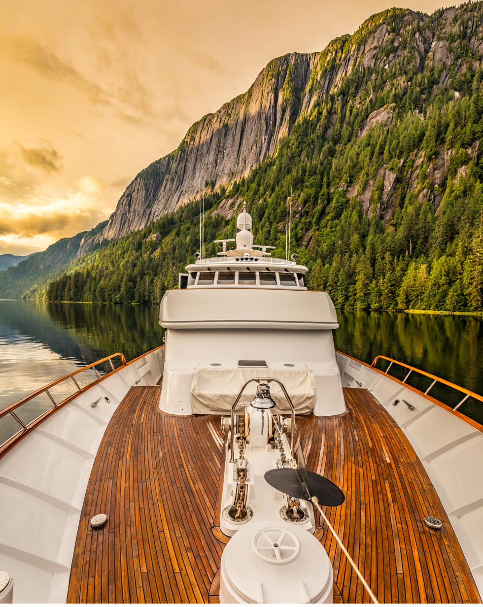 Yacht bow in Misty Fjords