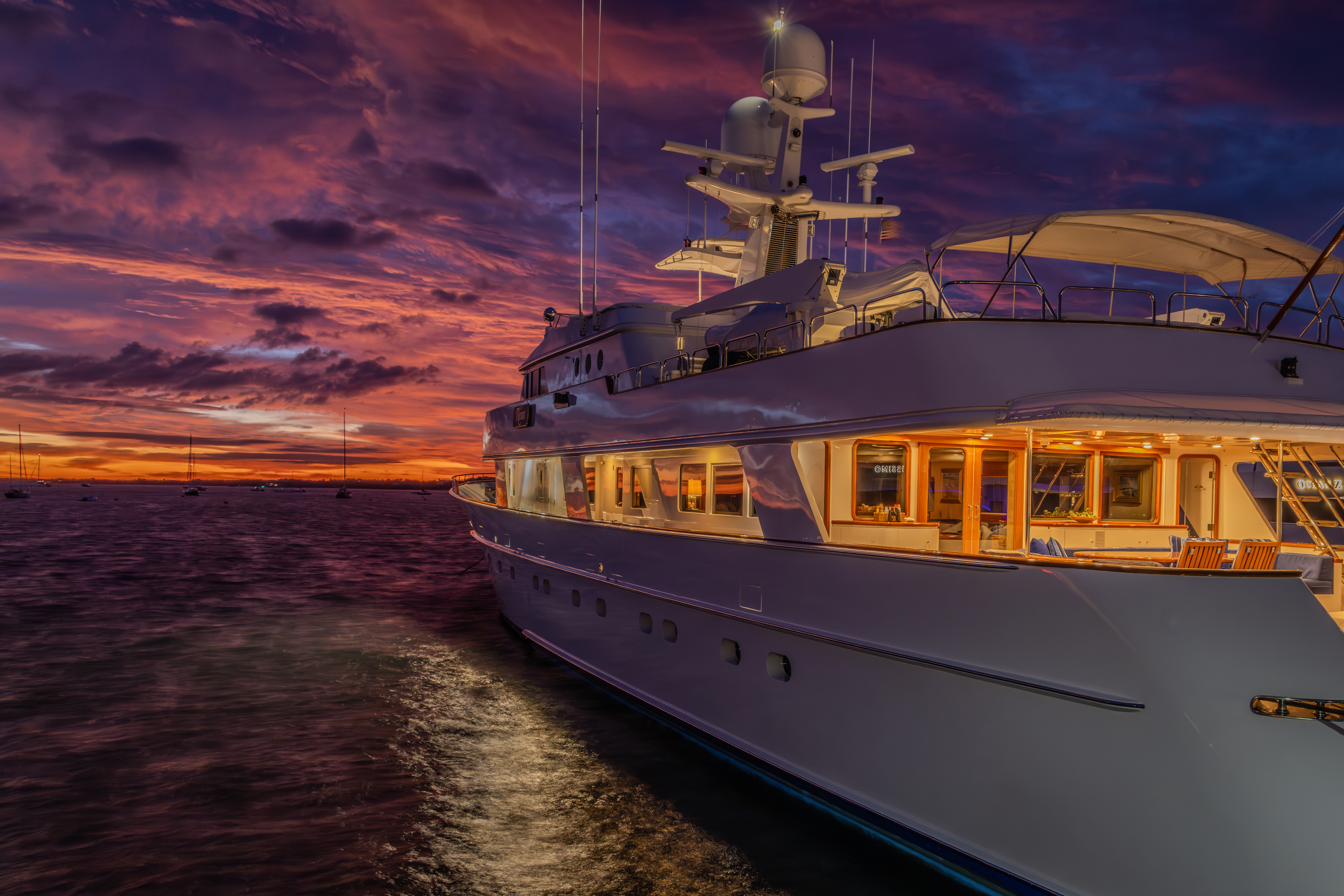 Superyacht at sunset